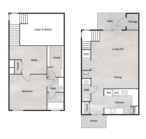 Floor plan for 1 bed, 1.5 baths, 1056 sqft